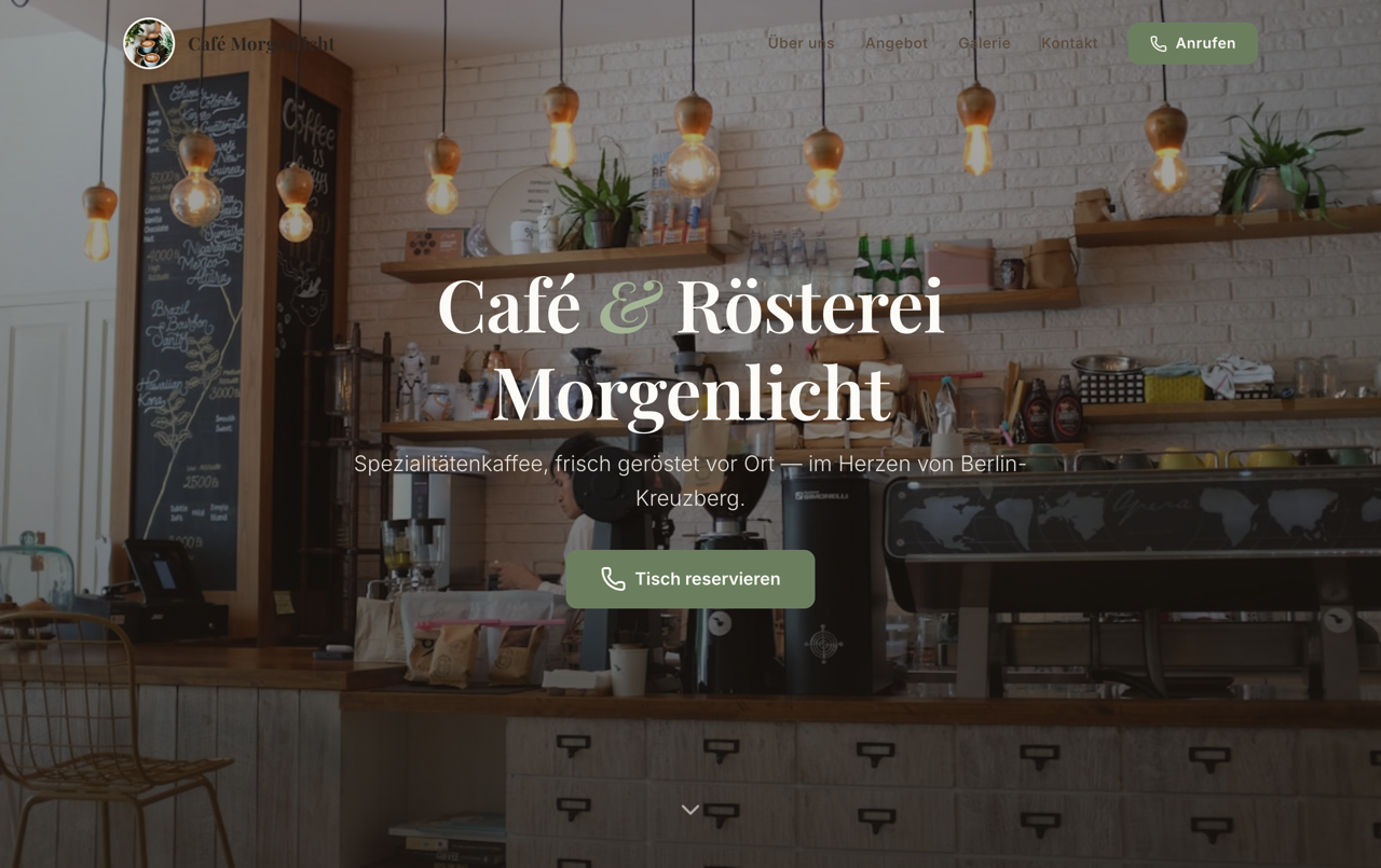 Hospitality — warm, photo-rich landing page preview